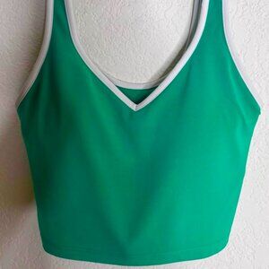 VGUC Offline Aerie Tank Top Sports Bra sz S/P Long Line Green w/ White Piping